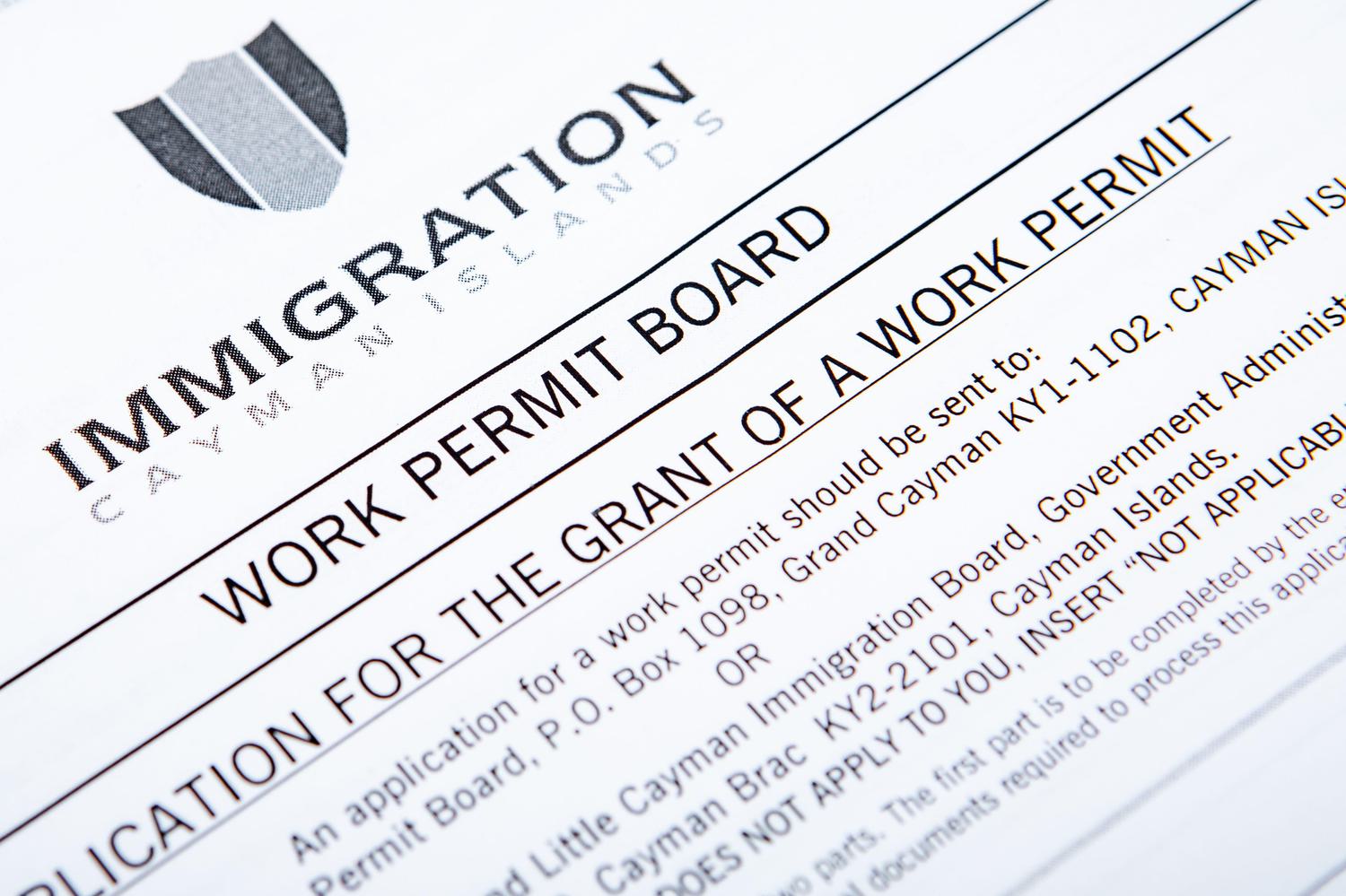 Work permit application form for the Cayman Islands