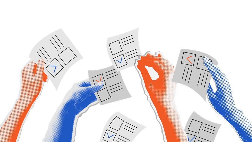 Hands with ballot papers