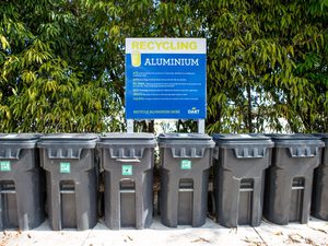 Row of recycling bins in camana bay